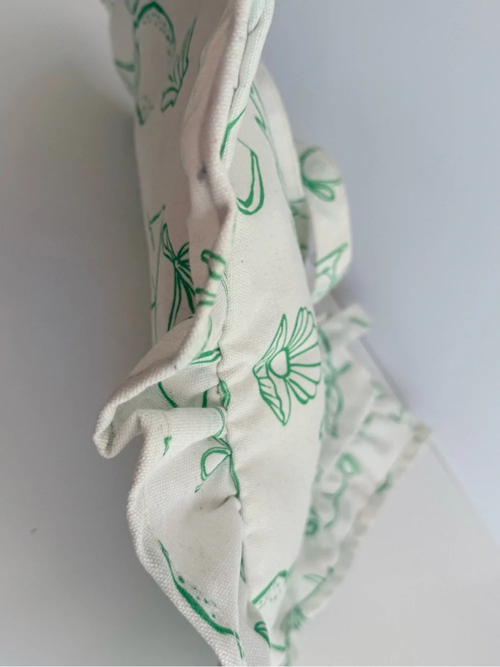 Canvas Beach Tote with Green Tropical Print